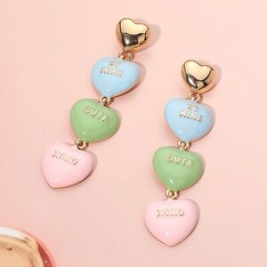 Heart Charm Earrings in Gold, Blue, Green, and Pink